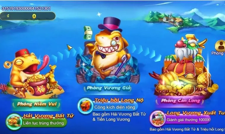Các phòng chơi trong game bắn cá Royal Fishing U888