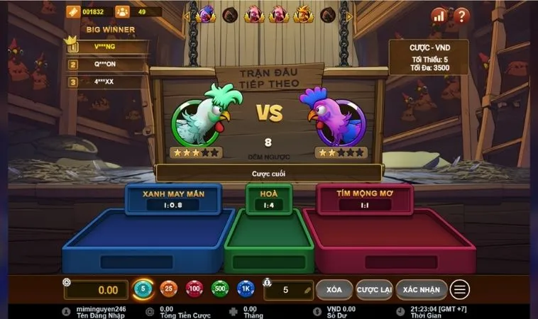 Giao diện chơi Đá Gà 3D Tại U888