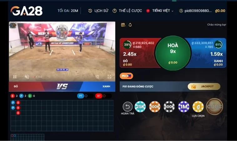Giao diện cá cược Đá Gà GA28 Tại U888