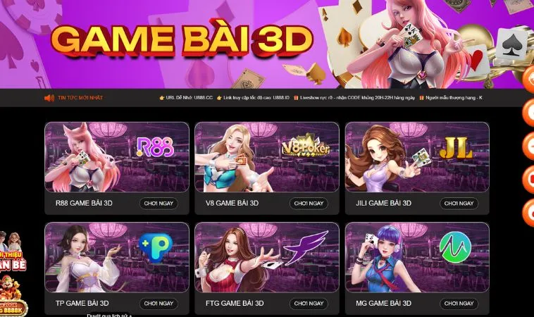 Thiết kế sảnh game nhanh U888 đẹp, ấn tượng