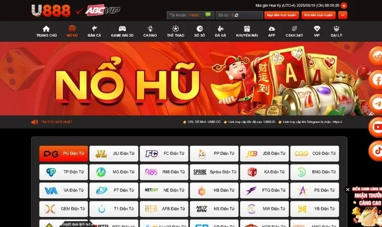 Nhà cái U888 hợp tác với nhiều nhà cung cấp game nổ hũ chất lượng