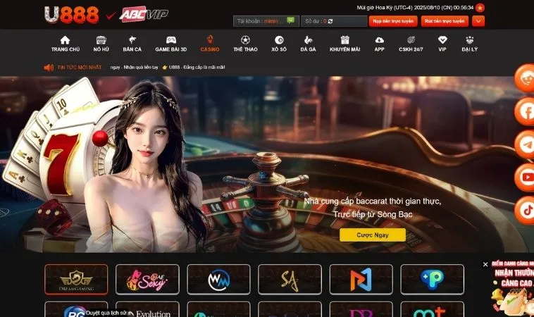 Giao diện chơi Casino Online tại nhà cái U888
